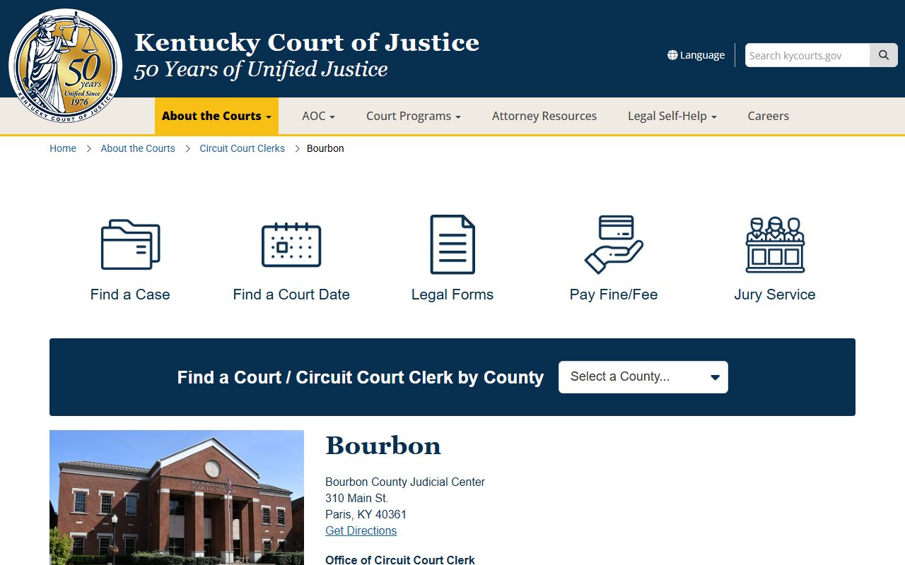 Bourbon County court records Circuit Court Clerk and Judicial Center page