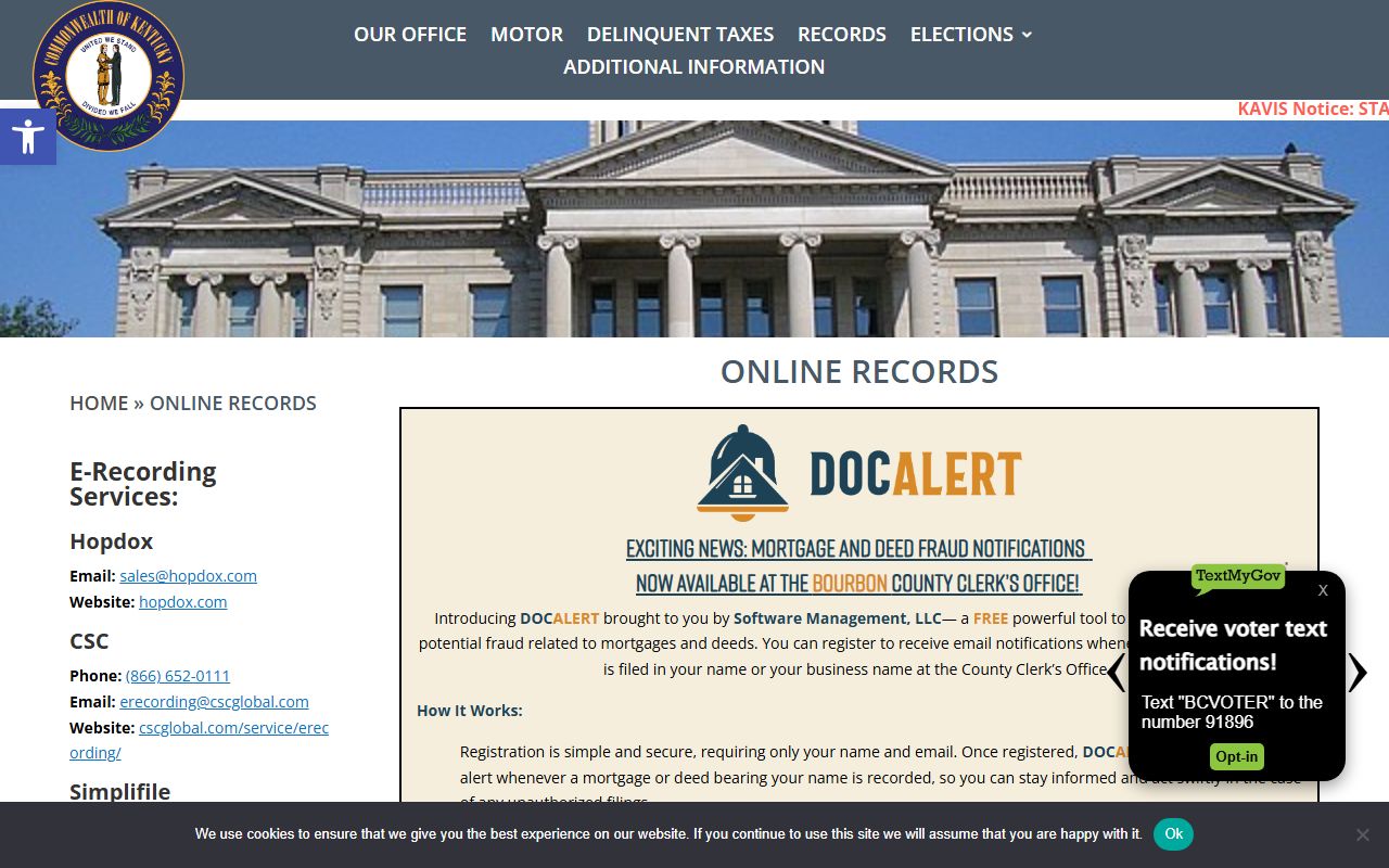 Bourbon County County Clerk online records for deeds liens and real estate