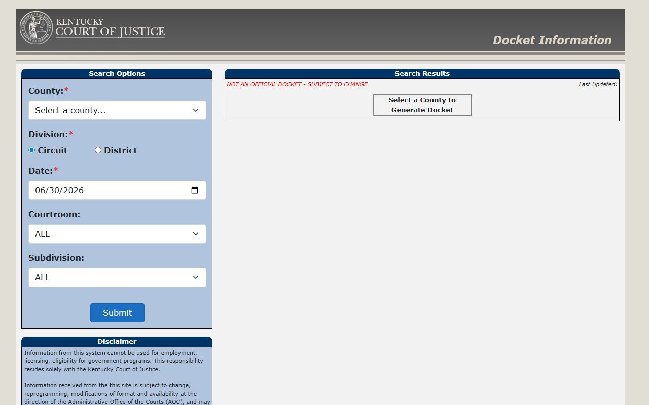 Bourbon County court dockets public docket lookup