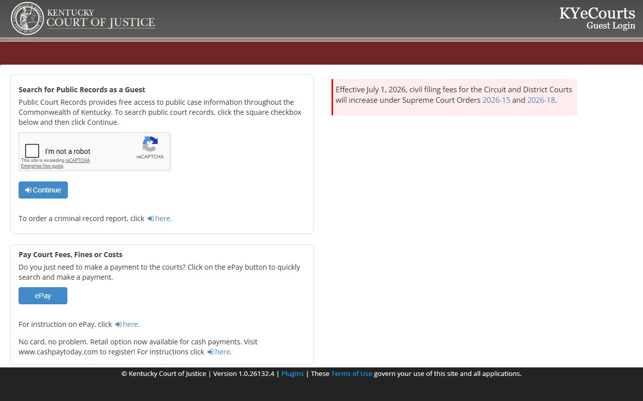 Bourbon County court records KYeCourts public records guest login