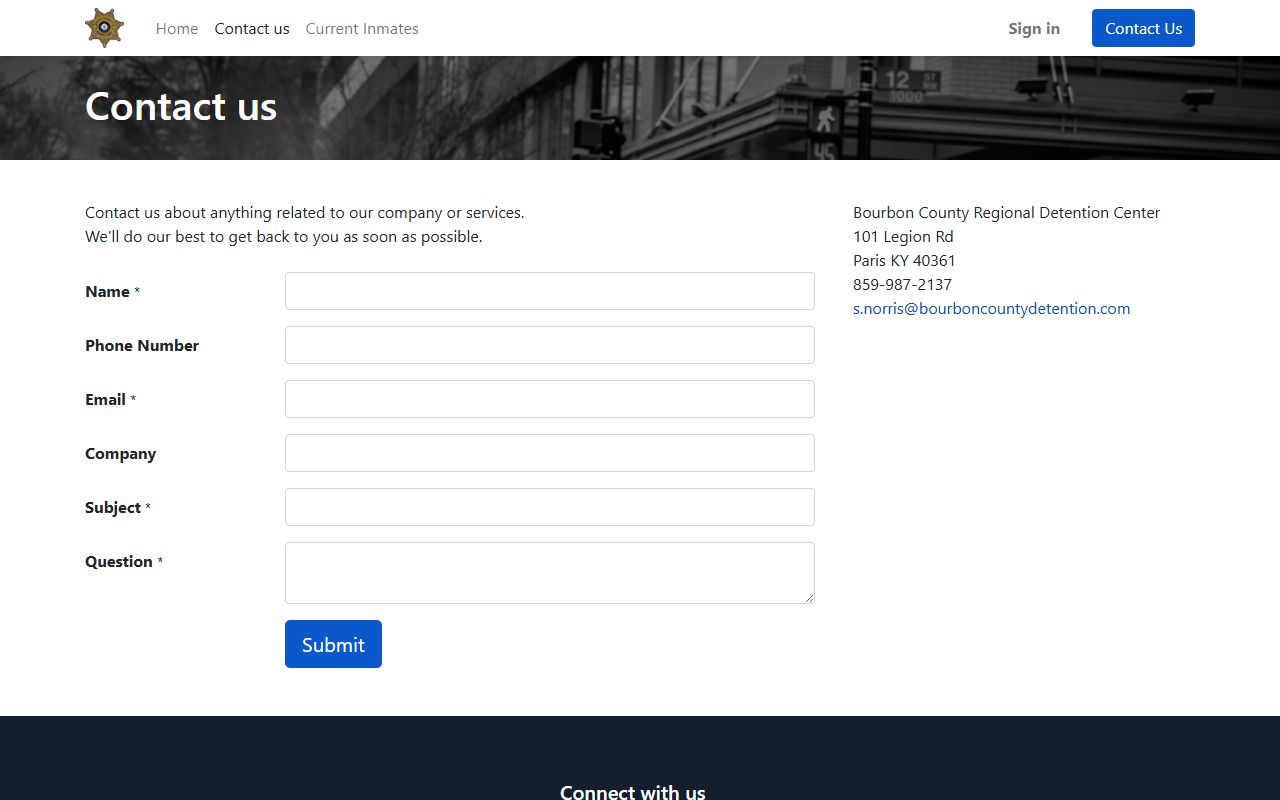 Bourbon County inmate records jail contact page