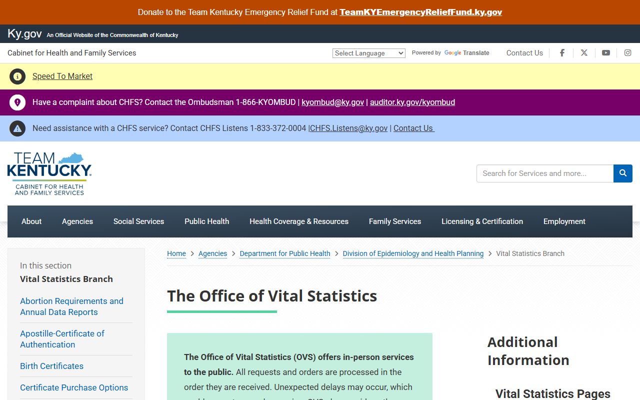 Bourbon County marriage records Kentucky Office of Vital Statistics public information