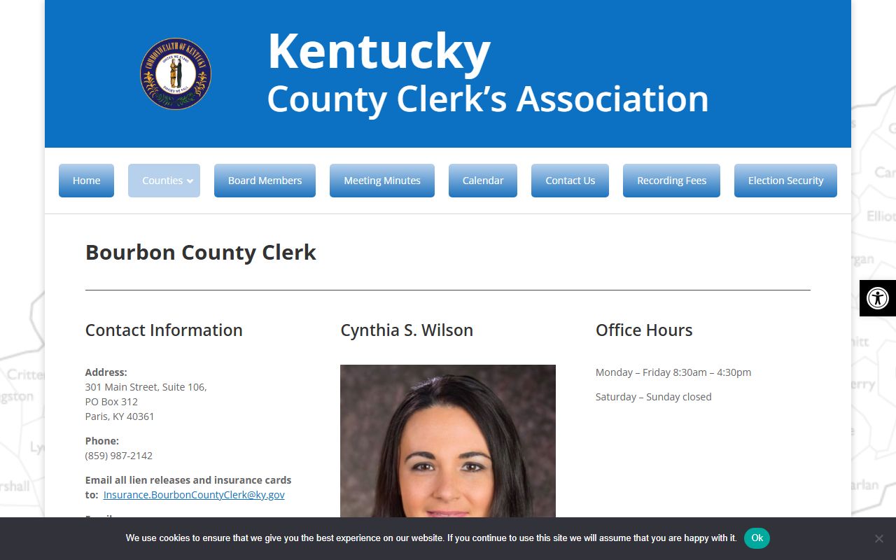 Bourbon County marriage records County Clerk directory profile